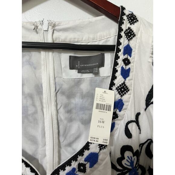 Anthropologie Sweetheart Embroidered Floral Mini Dress Size 16W Blue Beachy NWT - Picture 8 of 9